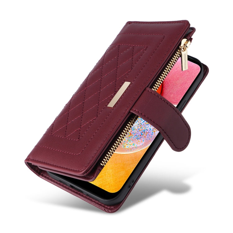 For Samsung Galaxy A15 5G Crossbody Zipper Wallet Rhombus Leather Phone Case