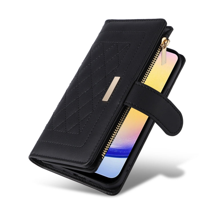 For Samsung Galaxy A25 5G Crossbody Zipper Wallet Rhombus Leather Phone Case