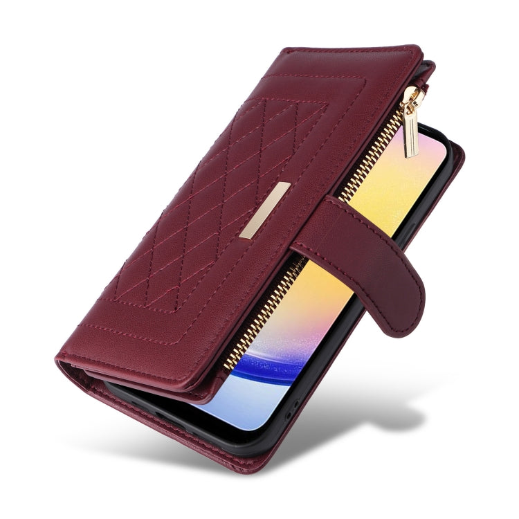 For Samsung Galaxy A25 5G Crossbody Zipper Wallet Rhombus Leather Phone Case