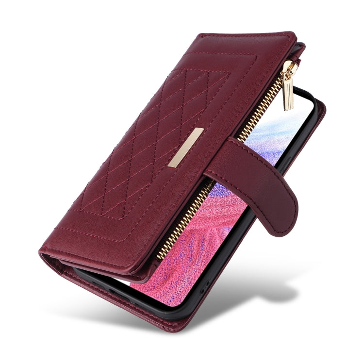 For Samsung Galaxy A33 5G Crossbody Zipper Wallet Rhombus Leather Phone Case