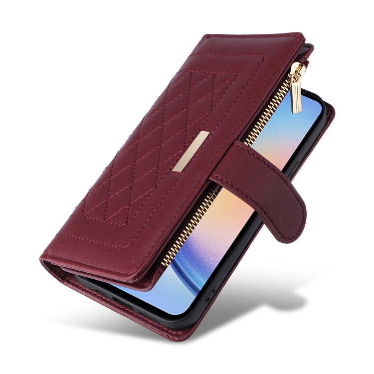 For Samsung Galaxy A34 5G Crossbody Zipper Wallet Rhombus Leather Phone Case