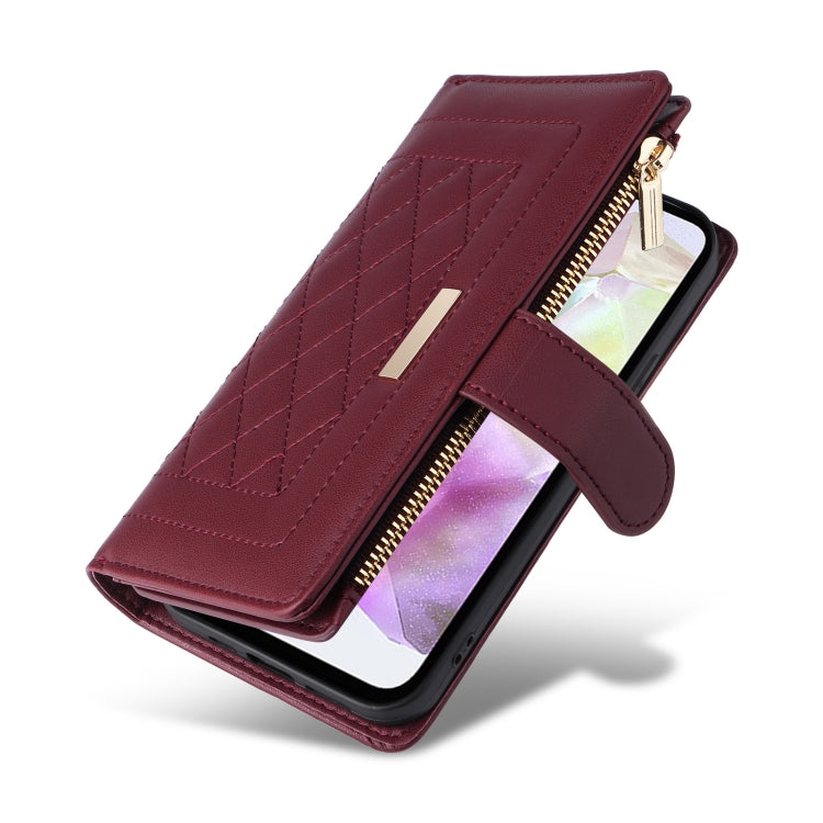 For Samsung Galaxy A35 5G Crossbody Zipper Wallet Rhombus Leather Phone Case