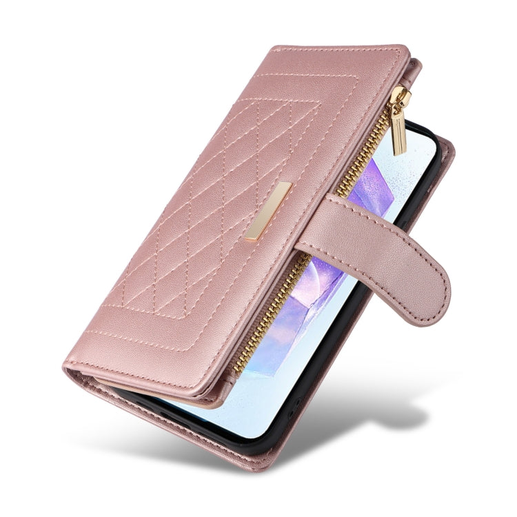 For Samsung Galaxy A55 5G Crossbody Zipper Wallet Rhombus Leather Phone Case