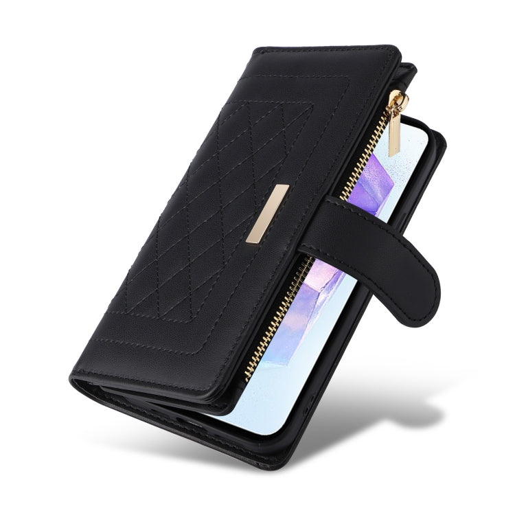 For Samsung Galaxy A55 5G Crossbody Zipper Wallet Rhombus Leather Phone Case