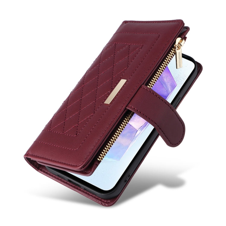 For Samsung Galaxy A55 5G Crossbody Zipper Wallet Rhombus Leather Phone Case