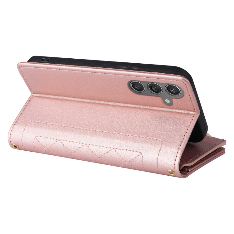 For Samsung Galaxy S24 5G Crossbody Zipper Wallet Rhombus Leather Phone Case
