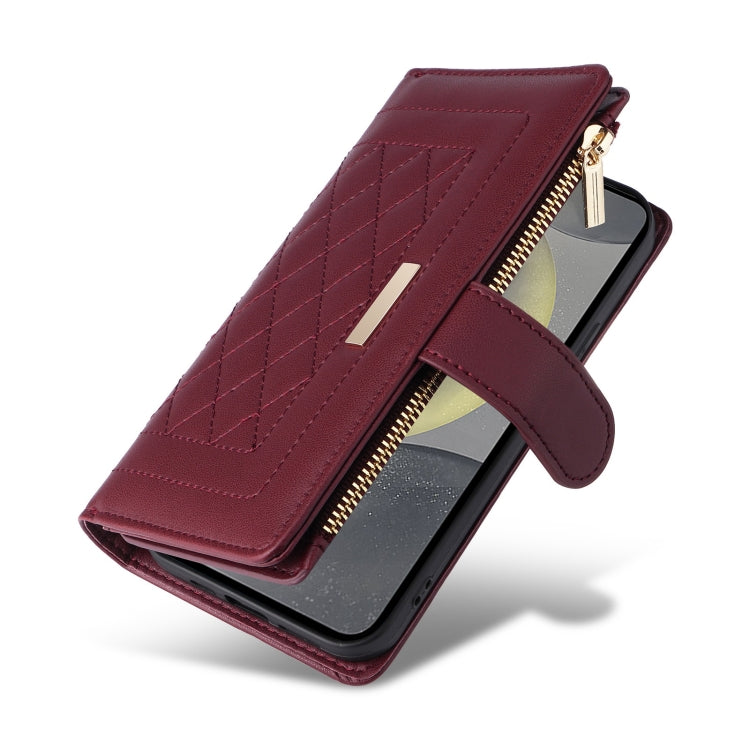 For Samsung Galaxy S24 5G Crossbody Zipper Wallet Rhombus Leather Phone Case