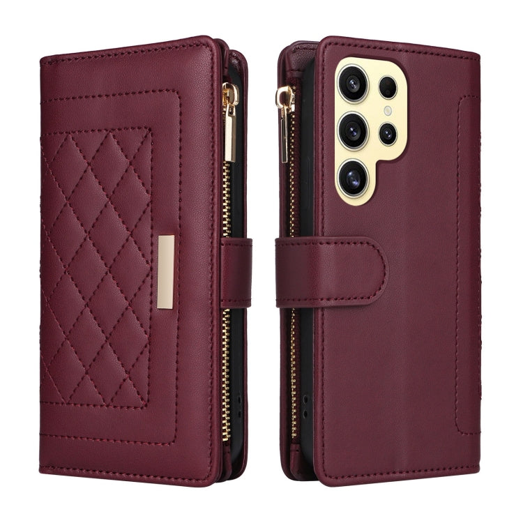 For Samsung Galaxy S24 Ultra 5G Crossbody Zipper Wallet Rhombus Leather Phone Case