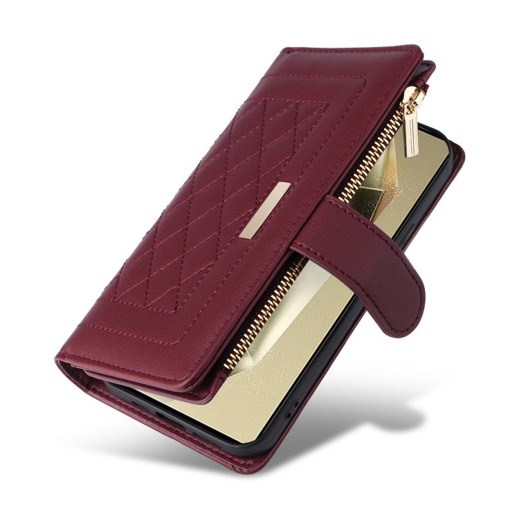 For Samsung Galaxy S24 Ultra 5G Crossbody Zipper Wallet Rhombus Leather Phone Case