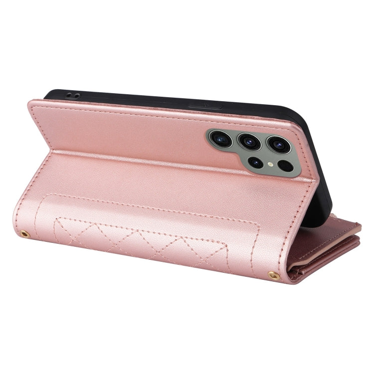 For Samsung Galaxy S23 Ultra 5G Crossbody Zipper Wallet Rhombus Leather Phone Case