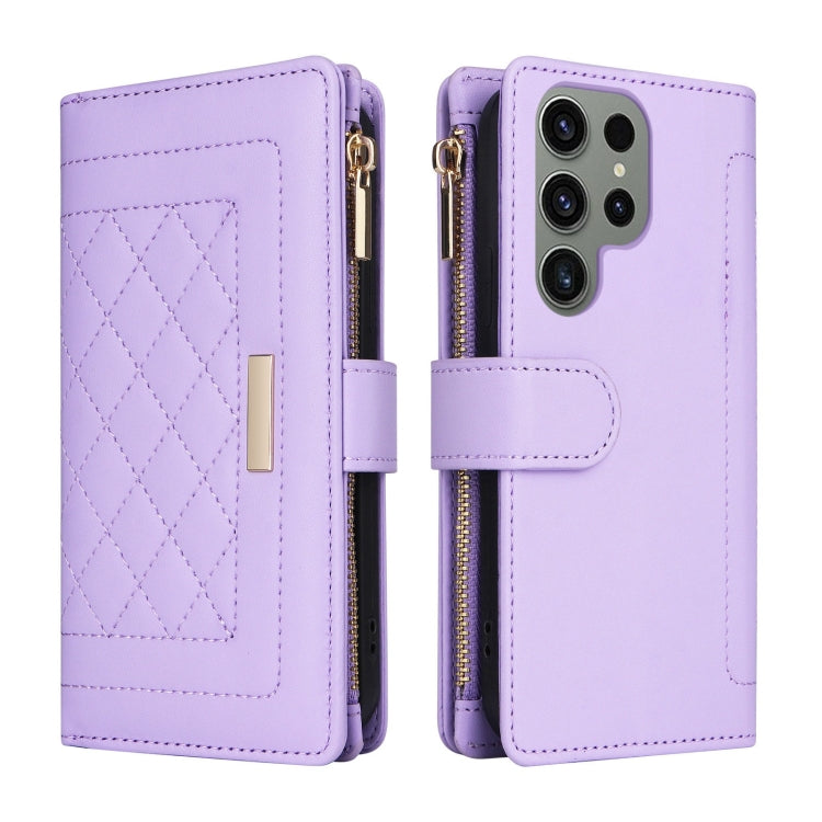 For Samsung Galaxy S23 Ultra 5G Crossbody Zipper Wallet Rhombus Leather Phone Case