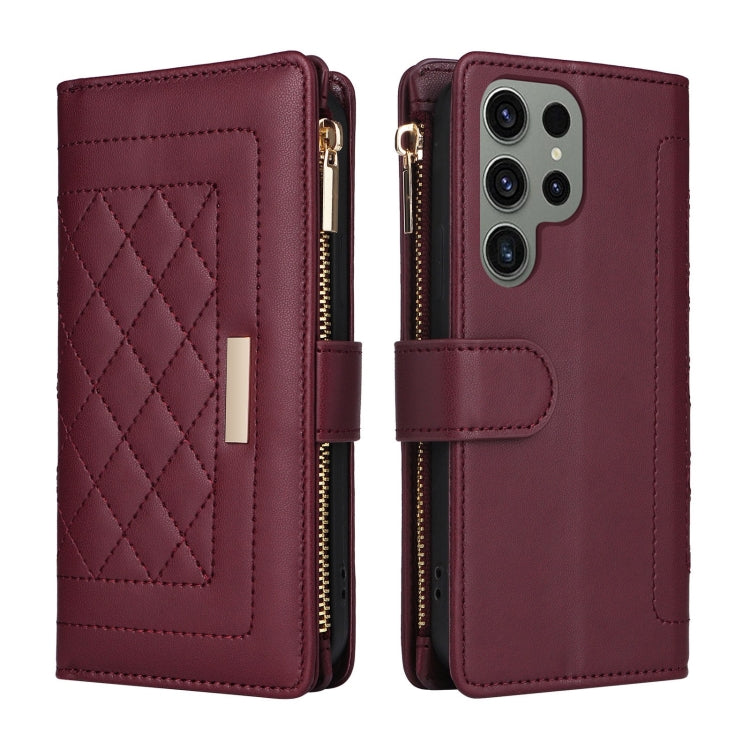 For Samsung Galaxy S23 Ultra 5G Crossbody Zipper Wallet Rhombus Leather Phone Case