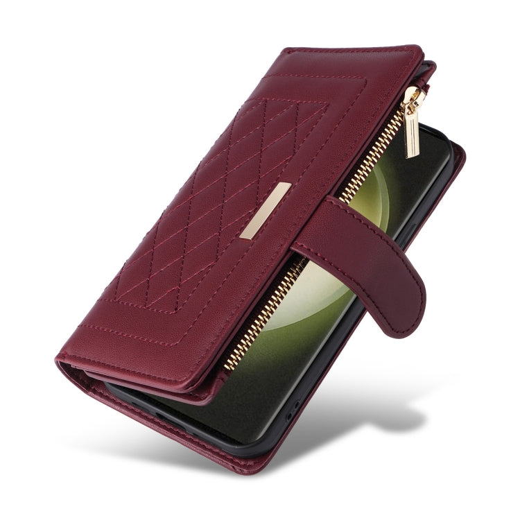 For Samsung Galaxy S23 Ultra 5G Crossbody Zipper Wallet Rhombus Leather Phone Case