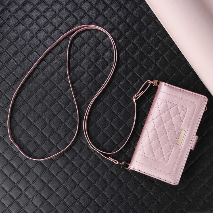 For Samsung Galaxy S22 Ultra 5G Crossbody Zipper Wallet Rhombus Leather Phone Case