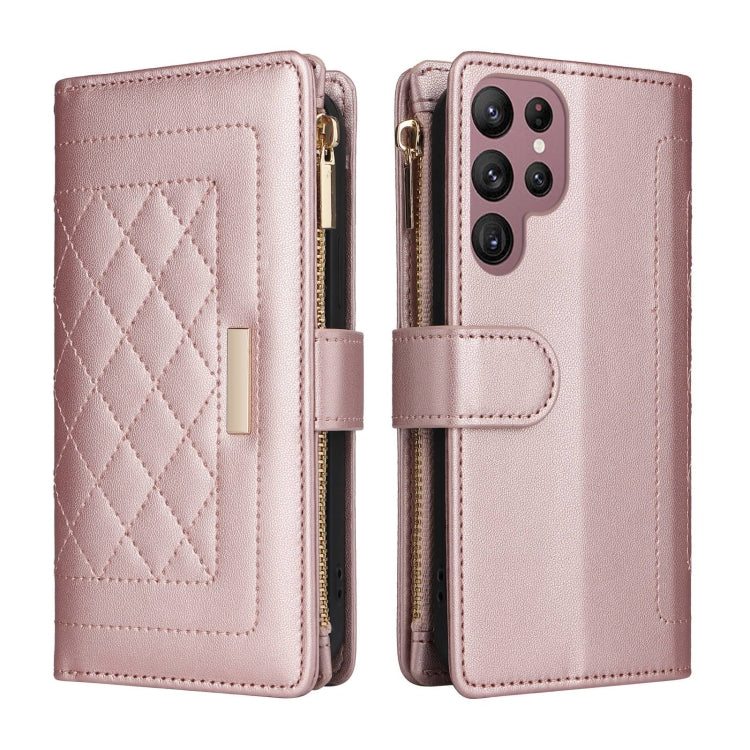For Samsung Galaxy S22 Ultra 5G Crossbody Zipper Wallet Rhombus Leather Phone Case