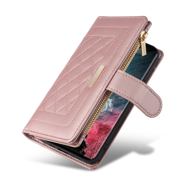 For Samsung Galaxy S22 Ultra 5G Crossbody Zipper Wallet Rhombus Leather Phone Case