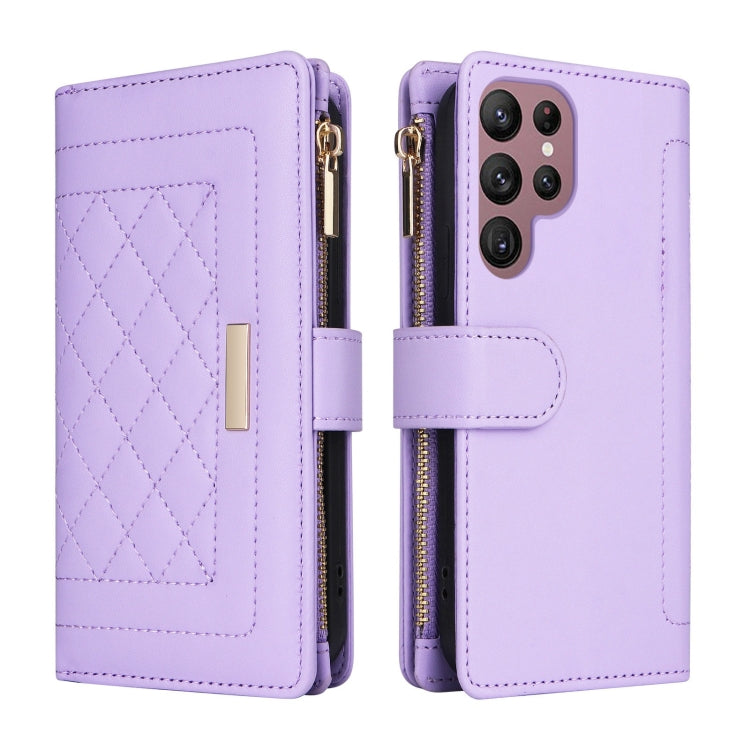 For Samsung Galaxy S22 Ultra 5G Crossbody Zipper Wallet Rhombus Leather Phone Case