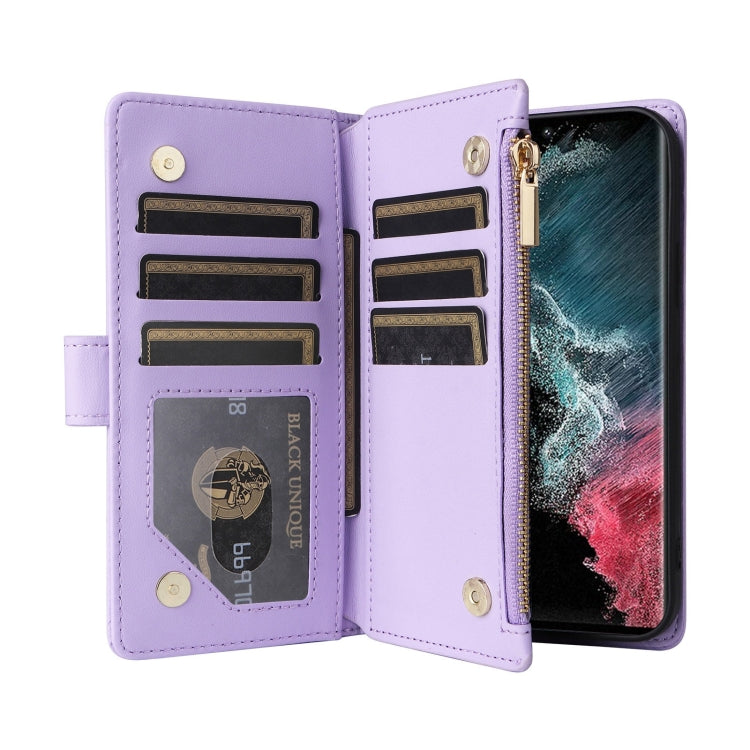 For Samsung Galaxy S22 Ultra 5G Crossbody Zipper Wallet Rhombus Leather Phone Case