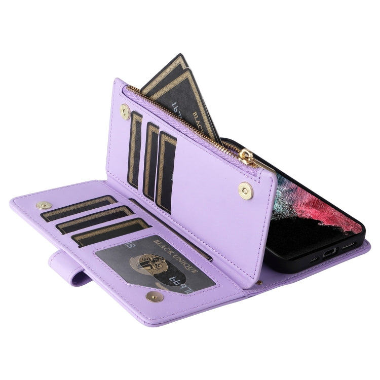 For Samsung Galaxy S22 Ultra 5G Crossbody Zipper Wallet Rhombus Leather Phone Case