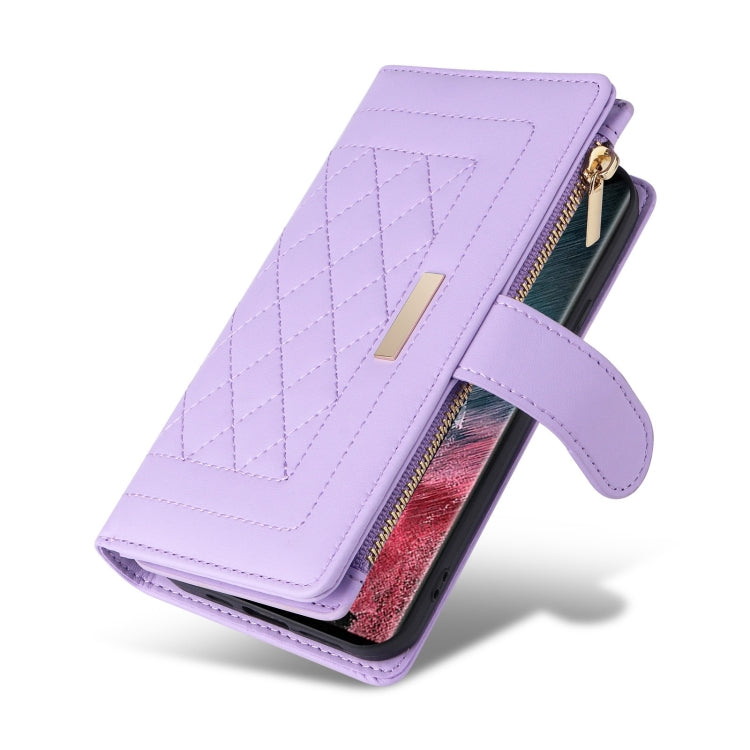 For Samsung Galaxy S22 Ultra 5G Crossbody Zipper Wallet Rhombus Leather Phone Case