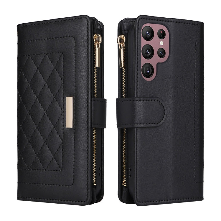 For Samsung Galaxy S22 Ultra 5G Crossbody Zipper Wallet Rhombus Leather Phone Case