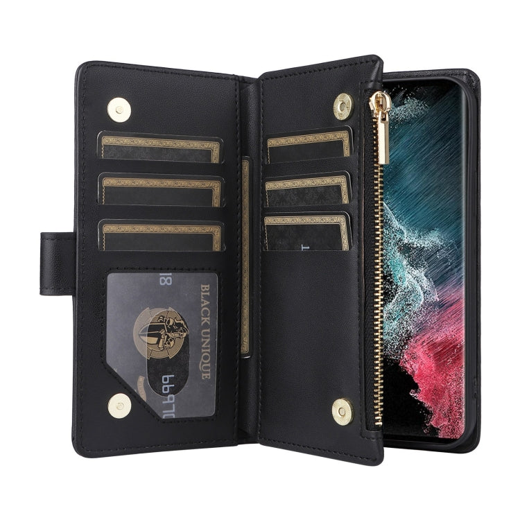 For Samsung Galaxy S22 Ultra 5G Crossbody Zipper Wallet Rhombus Leather Phone Case