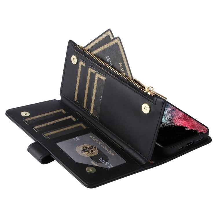 For Samsung Galaxy S22 Ultra 5G Crossbody Zipper Wallet Rhombus Leather Phone Case