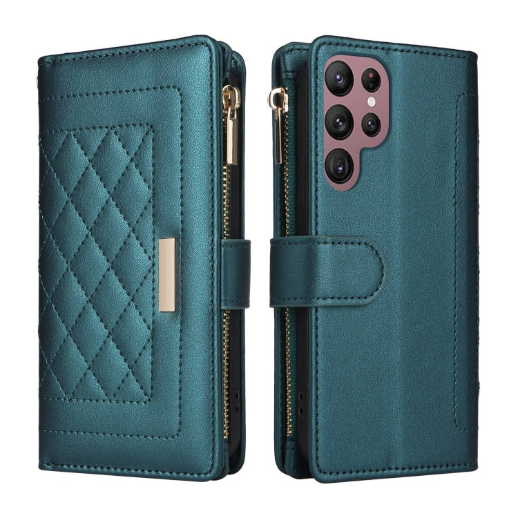 For Samsung Galaxy S22 Ultra 5G Crossbody Zipper Wallet Rhombus Leather Phone Case