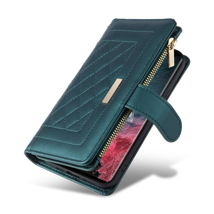For Samsung Galaxy S22 Ultra 5G Crossbody Zipper Wallet Rhombus Leather Phone Case