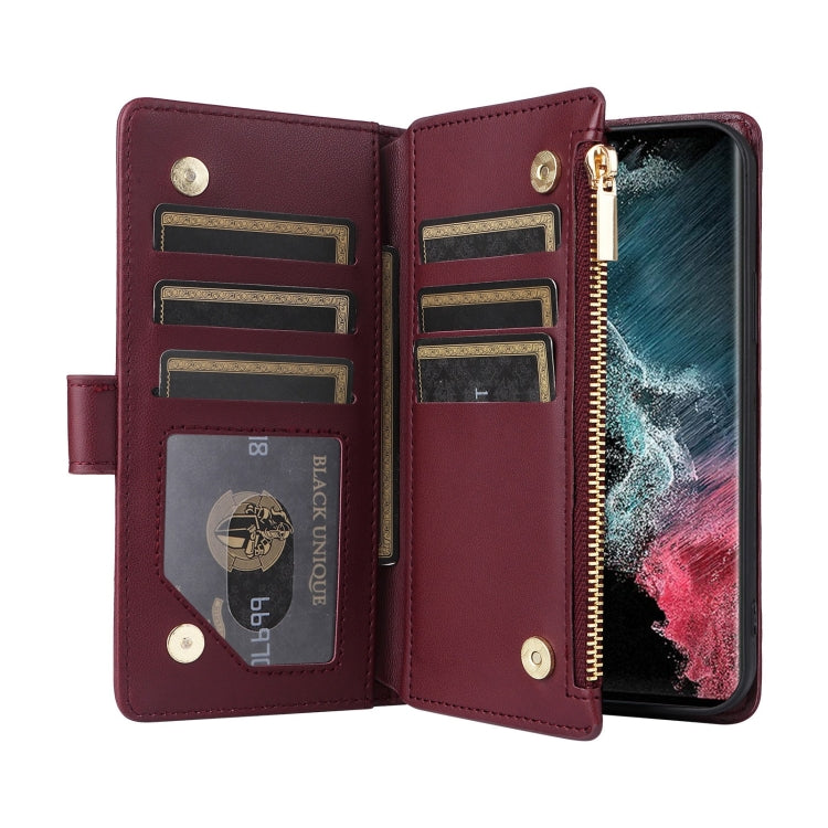 For Samsung Galaxy S22 Ultra 5G Crossbody Zipper Wallet Rhombus Leather Phone Case