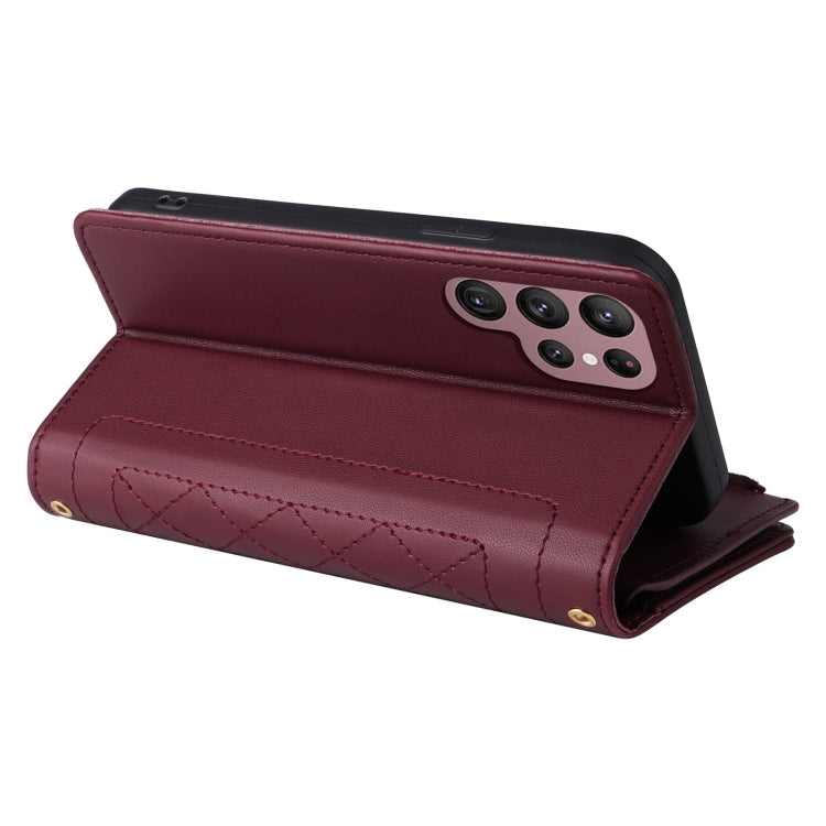For Samsung Galaxy S22 Ultra 5G Crossbody Zipper Wallet Rhombus Leather Phone Case