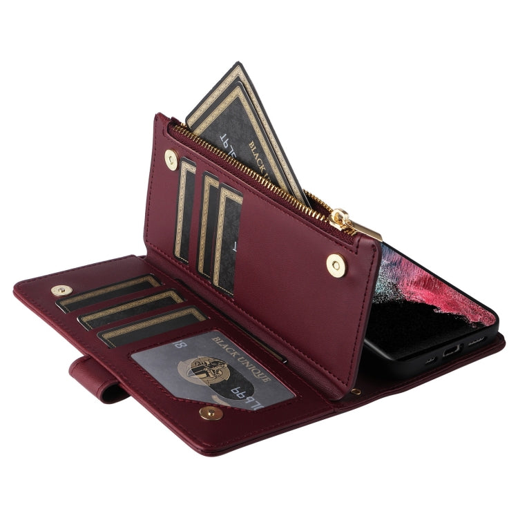 For Samsung Galaxy S22 Ultra 5G Crossbody Zipper Wallet Rhombus Leather Phone Case