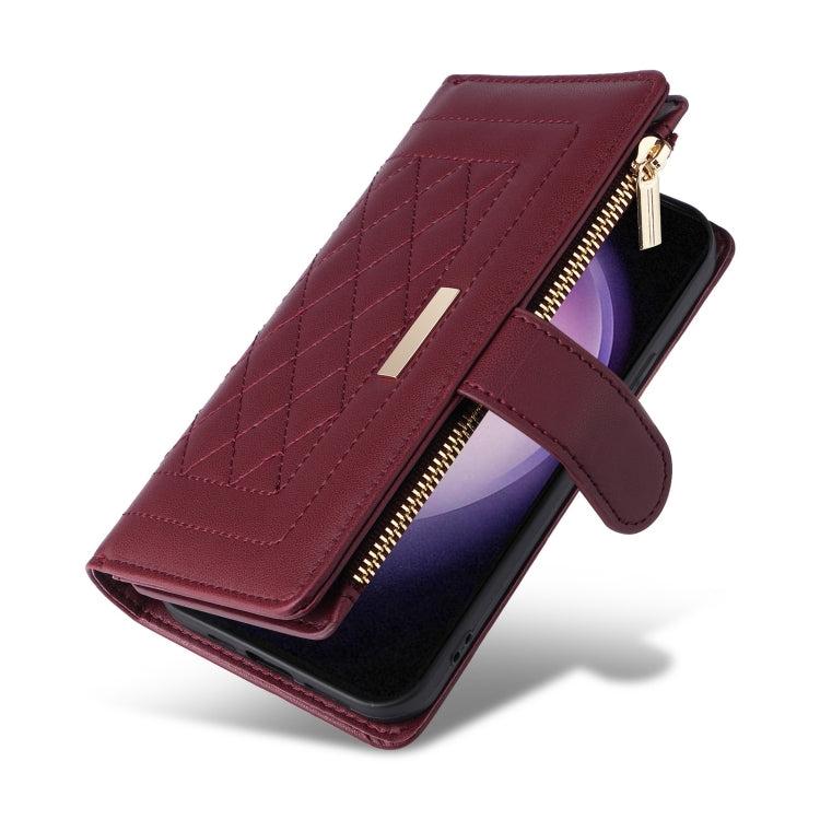 For Samsung Galaxy S23 5G Crossbody Zipper Wallet Rhombus Leather Phone Case
