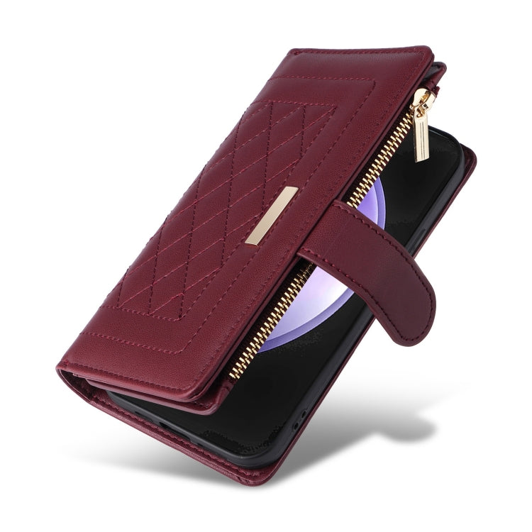 For Samsung Galaxy S23 FE 5G Crossbody Zipper Wallet Rhombus Leather Phone Case