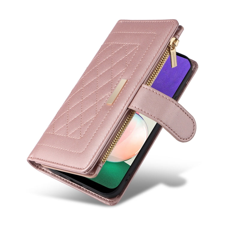 For Samsung Galaxy S22 5G Crossbody Zipper Wallet Rhombus Leather Phone Case