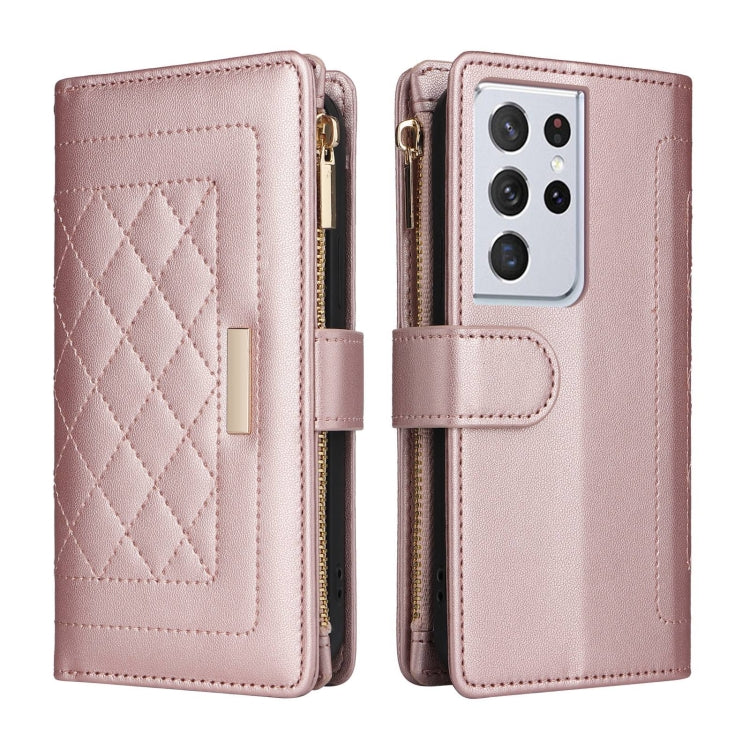 For Samsung Galaxy S21 Ultra 5G Crossbody Zipper Wallet Rhombus Leather Phone Case