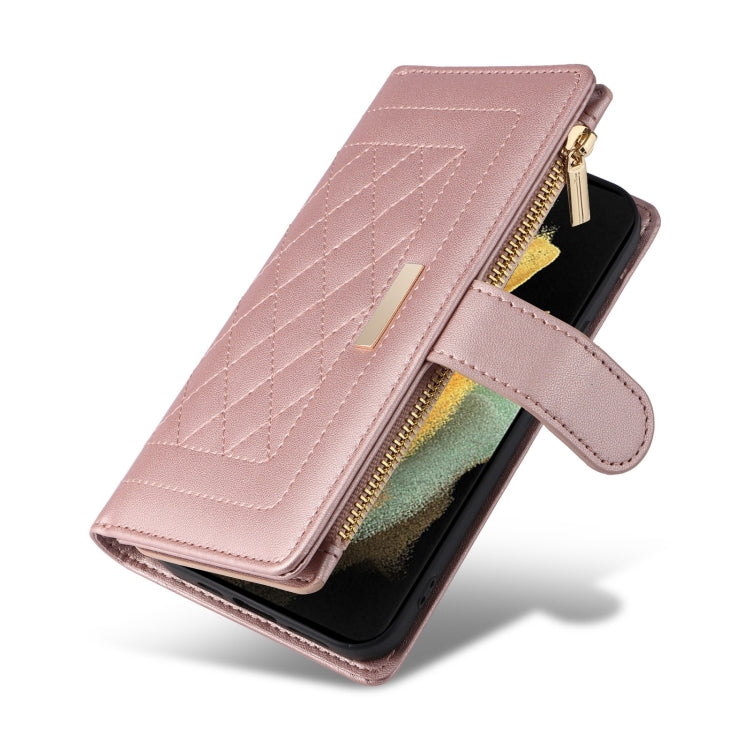 For Samsung Galaxy S21 Ultra 5G Crossbody Zipper Wallet Rhombus Leather Phone Case