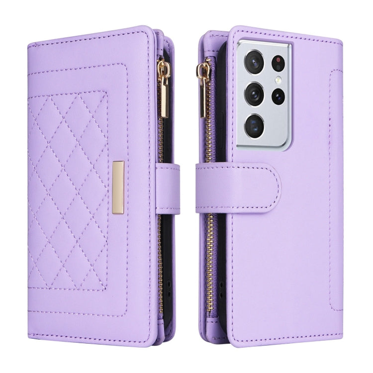 For Samsung Galaxy S21 Ultra 5G Crossbody Zipper Wallet Rhombus Leather Phone Case