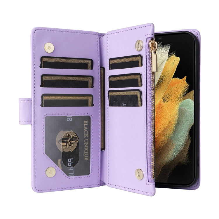 For Samsung Galaxy S21 Ultra 5G Crossbody Zipper Wallet Rhombus Leather Phone Case