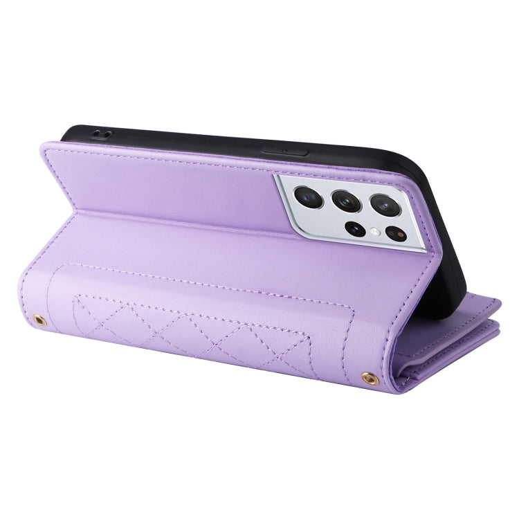 For Samsung Galaxy S21 Ultra 5G Crossbody Zipper Wallet Rhombus Leather Phone Case