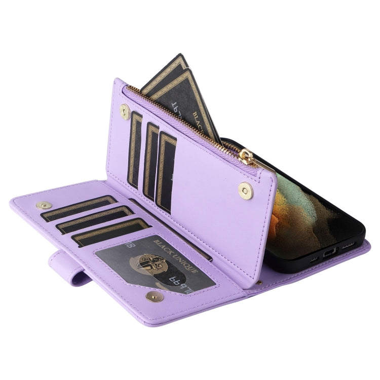 For Samsung Galaxy S21 Ultra 5G Crossbody Zipper Wallet Rhombus Leather Phone Case