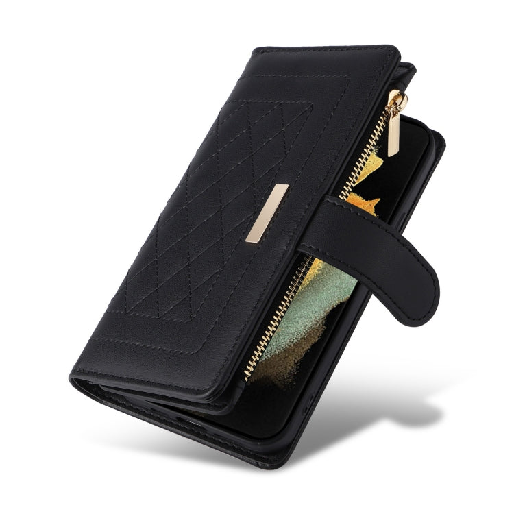 For Samsung Galaxy S21 Ultra 5G Crossbody Zipper Wallet Rhombus Leather Phone Case