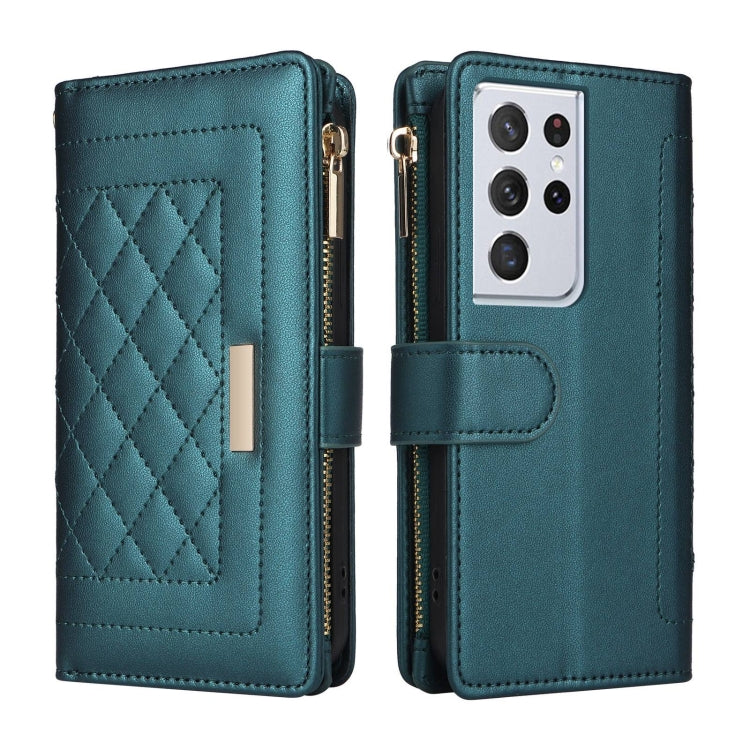 For Samsung Galaxy S21 Ultra 5G Crossbody Zipper Wallet Rhombus Leather Phone Case