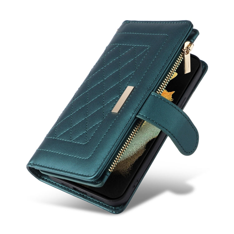For Samsung Galaxy S21 Ultra 5G Crossbody Zipper Wallet Rhombus Leather Phone Case
