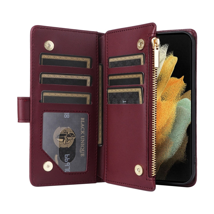 For Samsung Galaxy S21 Ultra 5G Crossbody Zipper Wallet Rhombus Leather Phone Case