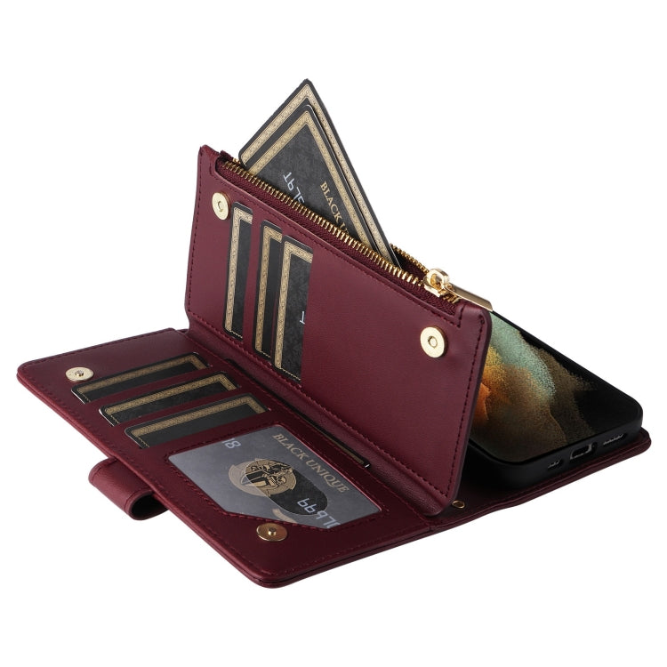 For Samsung Galaxy S21 Ultra 5G Crossbody Zipper Wallet Rhombus Leather Phone Case