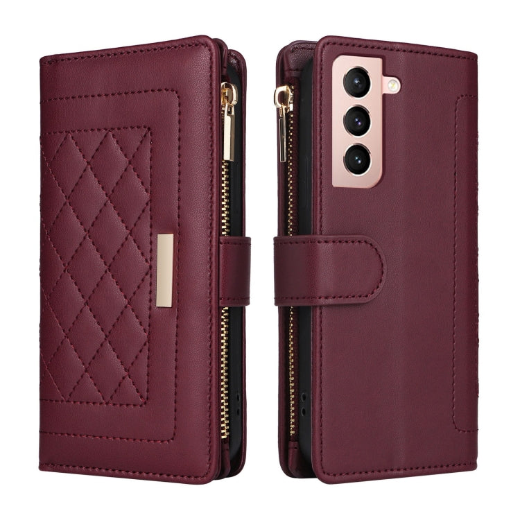 For Samsung Galaxy S21 FE 5G Crossbody Zipper Wallet Rhombus Leather Phone Case
