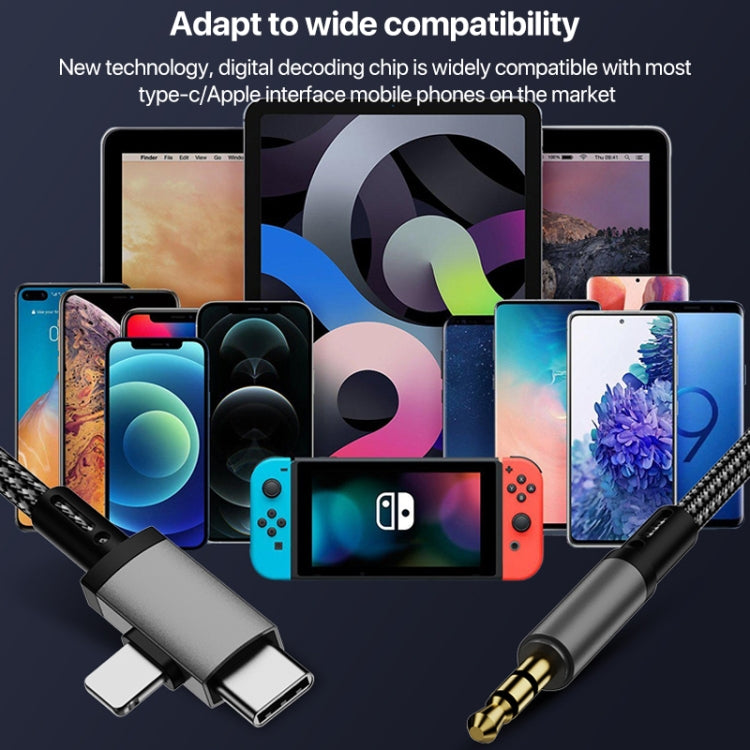2 in 1 8 Pin, USB-C / Type-C to 3.5mm Car AUX Audio Adapter Cable, Length:1m - Grey