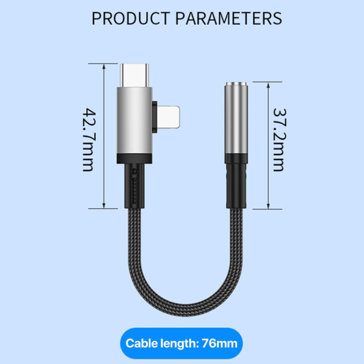 2 in 1 USB-C / Type-C, 8 Pin to 3.5mm Audio Adapter Cable, Length:15.6cm - Grey