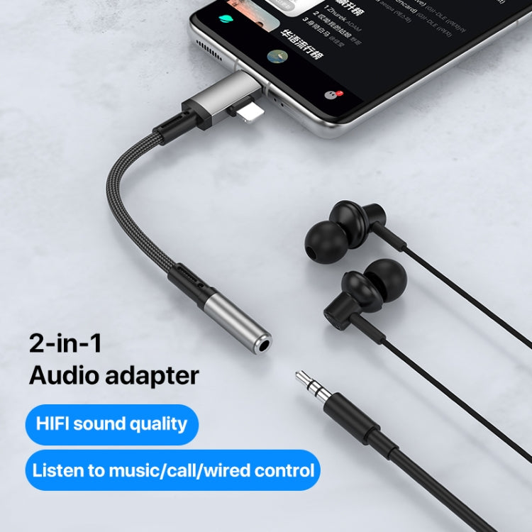 2 in 1 USB-C / Type-C, 8 Pin to 3.5mm Audio Adapter Cable, Length:15.6cm - Grey